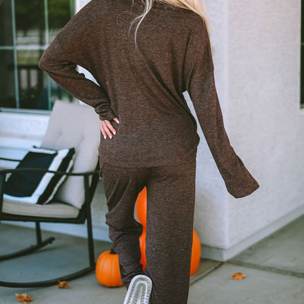 Buttoned Long Sleeve Top and Long Pants Lounge Set - Image 2