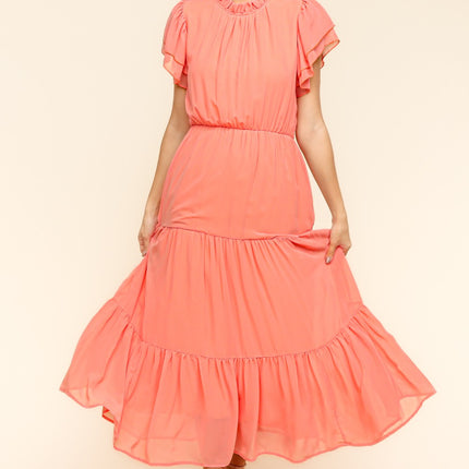 Haptics Full Size Tiered Frill Mock Neck Short Sleeve Dress - Image 1