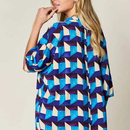 Double Take Full Size Geometric Notched Half Sleeve Blouse - Image 3