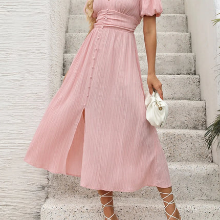 V-Neck Puff Sleeve Dress - Image 3