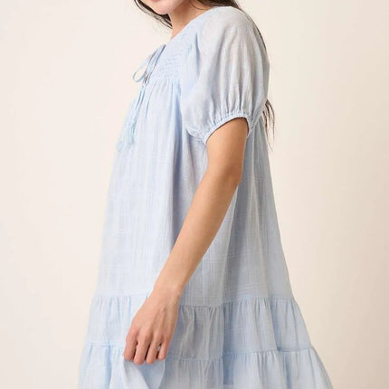 Mittoshop Tassel Tie Plaid Gauze Short Sleeve Mini Dress - Image 4