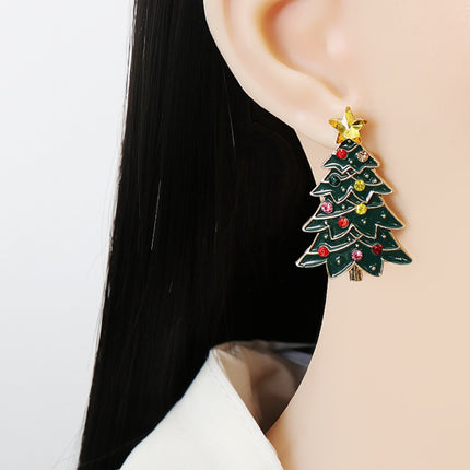 Alloy Inlaid Rhinestone Christmas Tree Earrings - Image 6