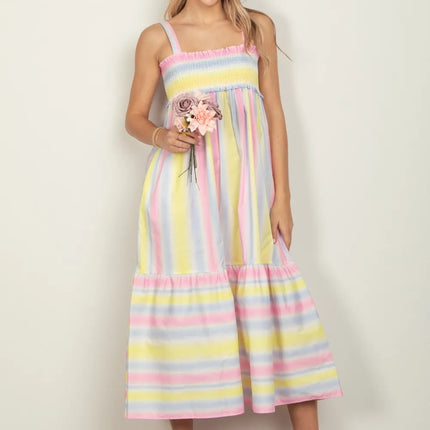 VERY J Striped Woven Smocked Midi Cami Dress - Image 1