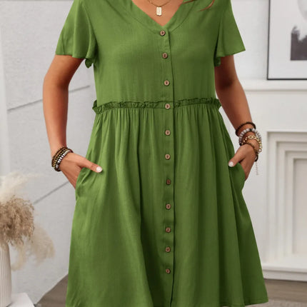 Button Front Flutter Sleeve Dress - Image 6