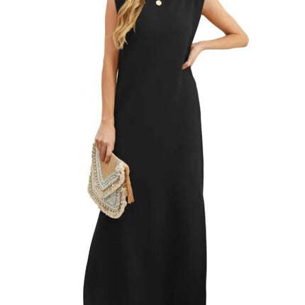 Full Size Slit Round Neck Sleeveless Maxi Tank Dress Plus Size - Image 3