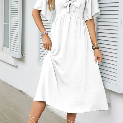 Smocked Tie Front Flutter Sleeve Midi Dress - Image 5