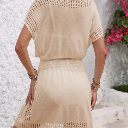Openwork V-Neck Short Sleeve Cover-Up Dress - Image 18