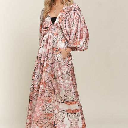 ADORA Printed V-Neck Batwing Sleeve Dress - Image 4