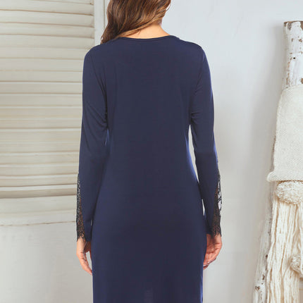 Lace Detail Long Sleeve Mini Lounge Dress - Image 12