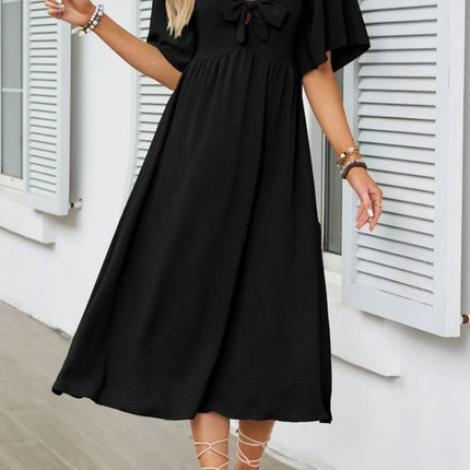 Smocked Tie Front Flutter Sleeve Midi Dress - Image 10