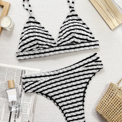 Striped V-Neck Two-Piece Swim Set - Image 3