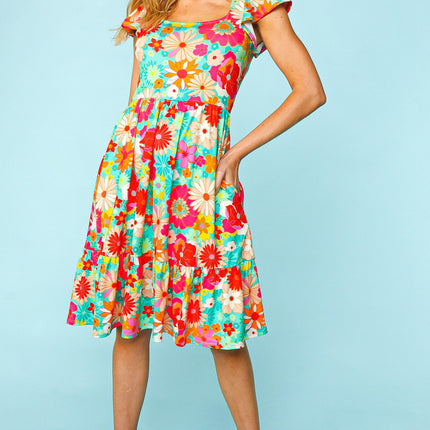 Haptics Floral Square Neck Short Sleeve Dress - Image 1