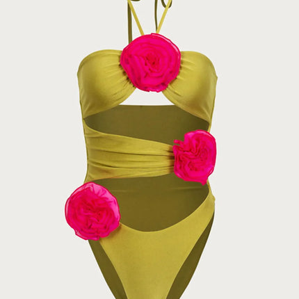Flower Cutout Halter Neck One-Piece Swimwear - Image 6
