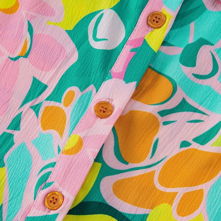 Button Down Floral Puff Sleeve Babydoll Dress - Image 16