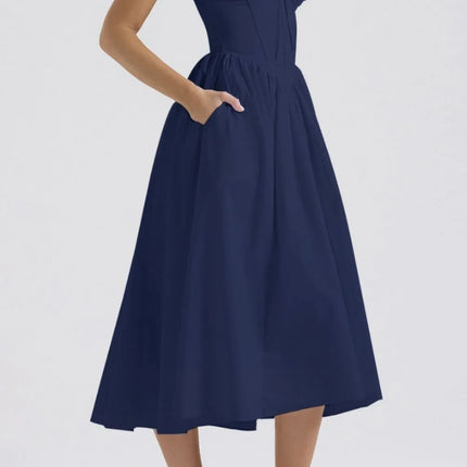 Ruched V-Neck Sleeveless Dress with Pockets - Image 12