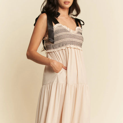 Davi & Dani Multi Contrast Smocked Bodice Straps Maxi Dress - Image 7