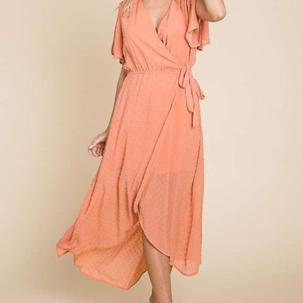 Culture Code Full Size Swiss Dot Tied Slit Short Sleeve Dress - Image 3