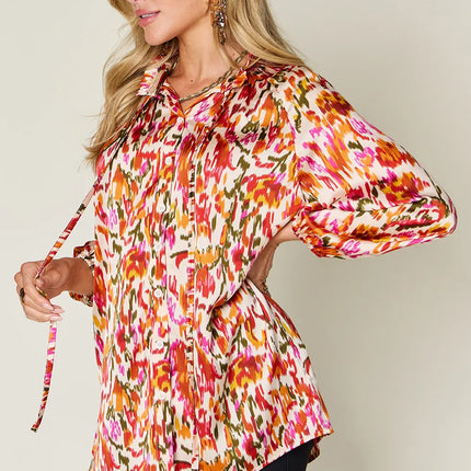 Double Take Full Size Printed Button Up Long Sleeve Shirt - Image 3
