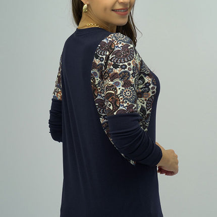 Shiny Round Neck Printed Shoulder Tee - Image 2