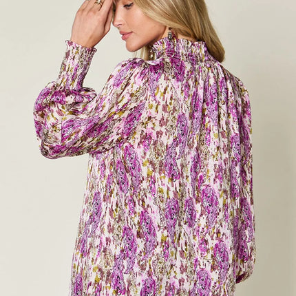 Double Take Full Size Printed Smocked Long Sleeve Blouse - Image 24