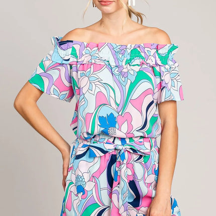 Cotton Bleu by Nu Label Abstracted Print Tie Front Shorts - Image 1