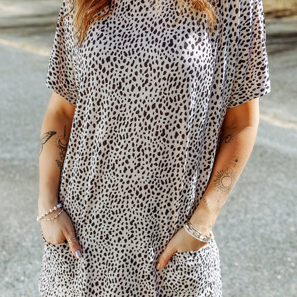 Animal Print Round Neck Tunic Tee with Pockets - Image 3
