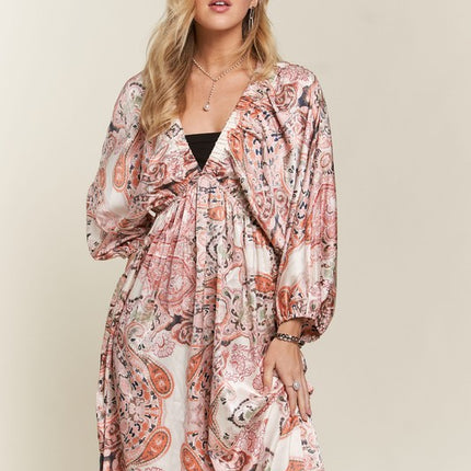 ADORA Printed V-Neck Batwing Sleeve Dress - Image 6