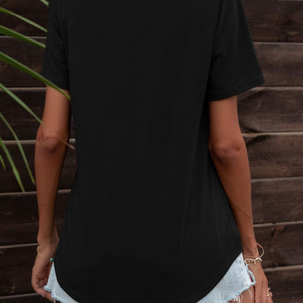 Glitter V-Neck Short Sleeve Tee Shirt - Image 3