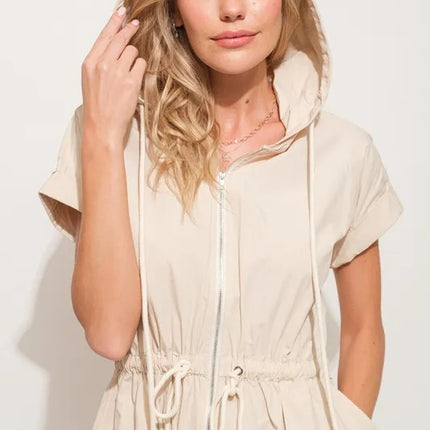 And The Why Short Sleeve String Details Hooded Mini Dress - Image 8