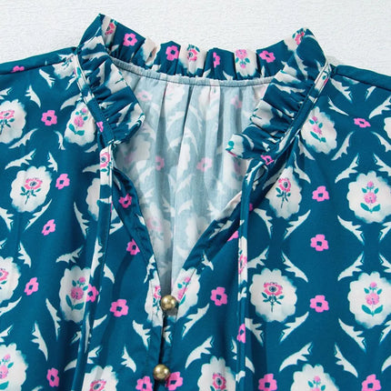 Printed Tie Neck Ruffled Cap Sleeve Dress - Image 9