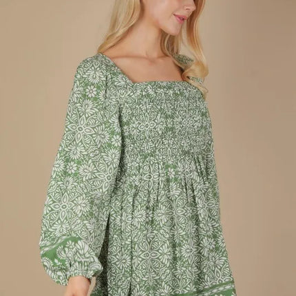 VERY J Printed Smocked Chest Boho Mini Dress - Image 3