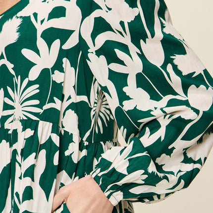 Double Take Full Size Printed Ruffle Hem Dress with Pocket - Image 4