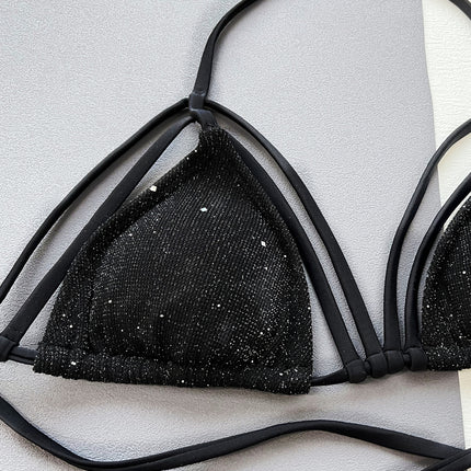 Glitter Halter Neck Strappy Two-Piece Bikini Set - Image 5