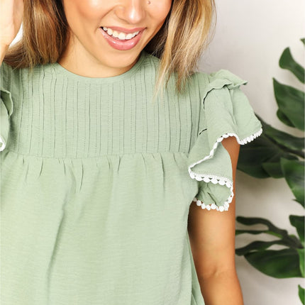 Perfee Pleated Detail Flutter Sleeve Blouse - Image 6