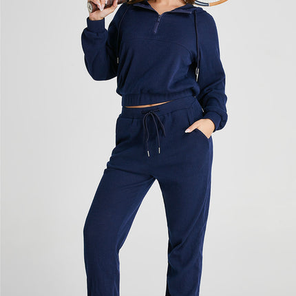 Drawstring Half Zip Hoodie and Joggers Active Set - Image 3