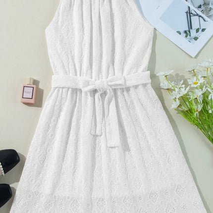 Lace Sleeveless Tied Waist Mini Dress - Image 9