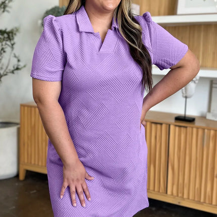 Double Take Full Size Texture Collared Neck Short Sleeve Dress - Image 4