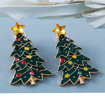 Alloy Inlaid Rhinestone Christmas Tree Earrings - Image 2