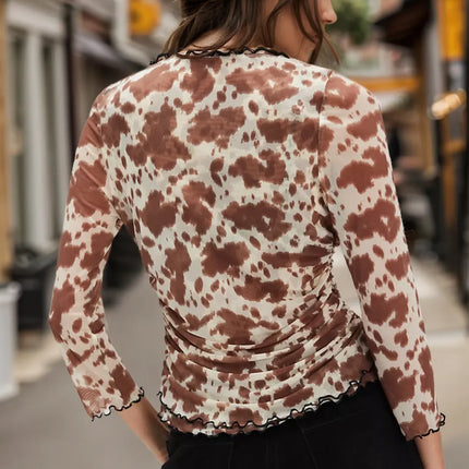 Oh Full Size Animal Print Button Down Plunge Top - Image 2