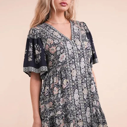 VERY J Shirring Detail Printed Woven Mini Dress - Image 4