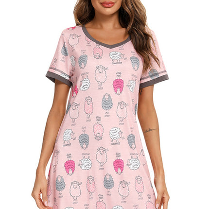 Contrast Trim Short Sleeve Lounge Dress - Image 34