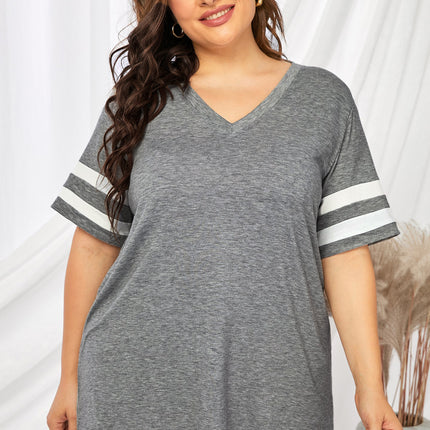 Plus Size Striped V-Neck Tee Shirt - Image 28