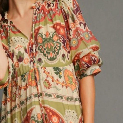 Umgee Full Size Tiered Border Print Midi Dress Plus Size - Image 3