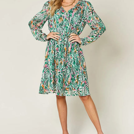 Double Take Full Size Printed Drawstring Waist Long Sleeve Dress - Image 4
