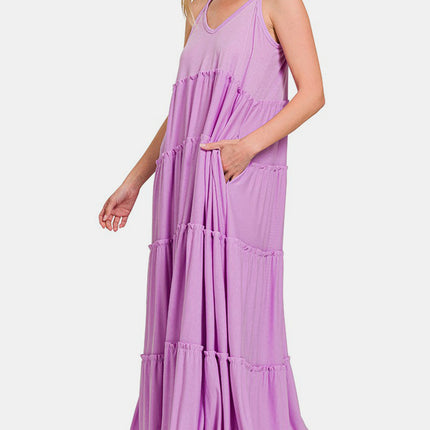 Zenana Frill Tiered V-Neck Maxi Cami Dress - Image 1