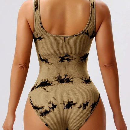 Tie-Dye Scoop Neck Wide Strap Active Bodysuit - Image 15