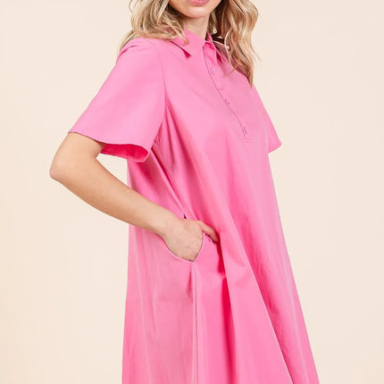 Mittoshop Poplin Collar Pleated Back Mini Dress - Image 2