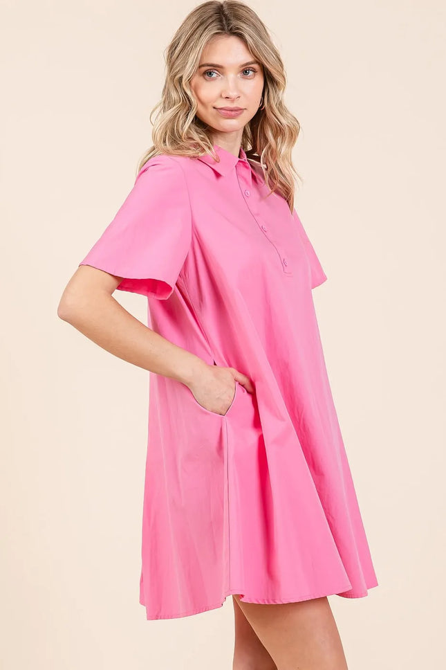 Mittoshop Poplin Collar Pleated Back Mini Dress