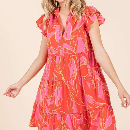 Mittoshop Leaf Print Ruffle Sleeve Tiered Mini Dress - Image 3