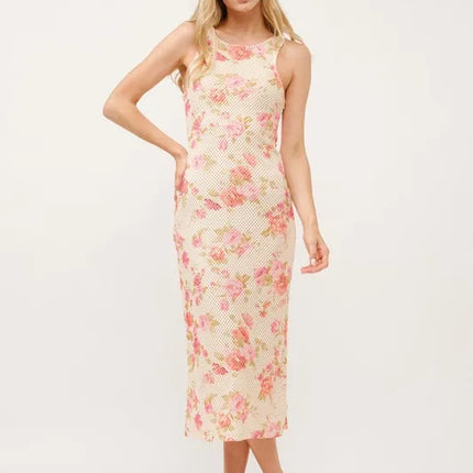 And The Why Floral Fishnet Bodycon Midi Dress - Image 1